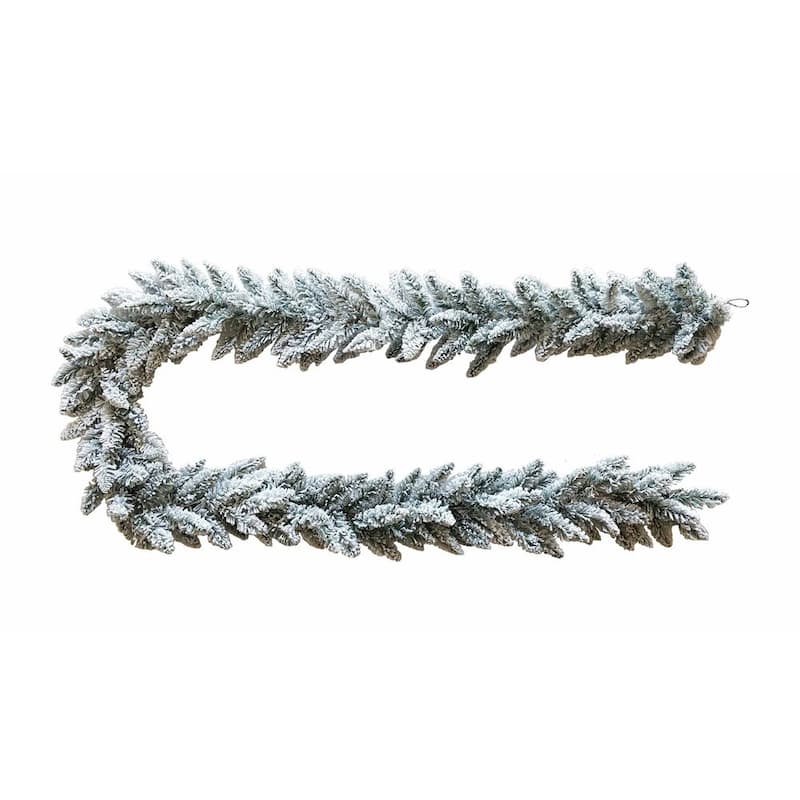 Kurt Adler 9-Foot Flocked Snow Pine Garland - Green