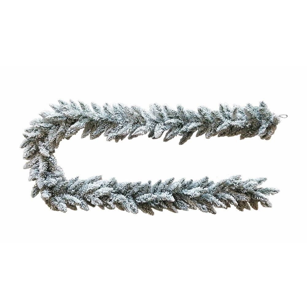 Kurt Adler 9-Foot Flocked Snow Pine Garland - Green