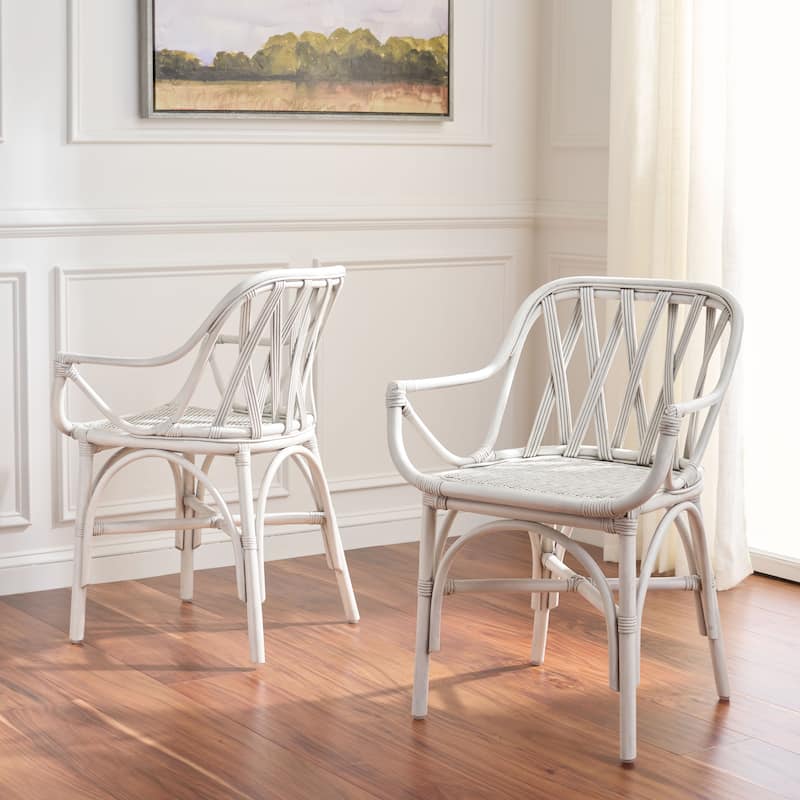 SAFAVIEH Home Serafima Rattan Arm Chair (Set of 2) - 22"W x 22"D x 33"H