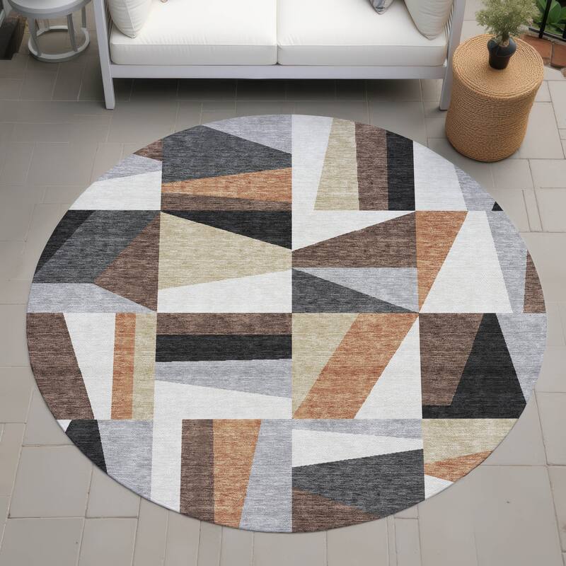 Machine Washable Indoor/ Outdoor Contemporry Mosaic Chantille Rug - Gray - 8' x 8'