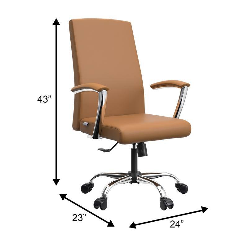Evander Ergonomic Leather Office Desk Chair with Aluminum Frame, Foam Cushion, Fixed Armrests, 360° Swivel & Quick Assembly