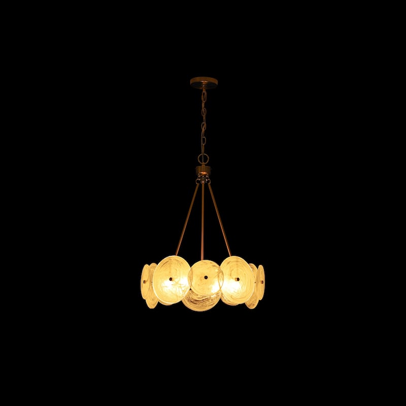 6-Light 20.1" W Modern Luxury Gold Round Chandelier with White Strie Glass for Living Room,Bedroom
