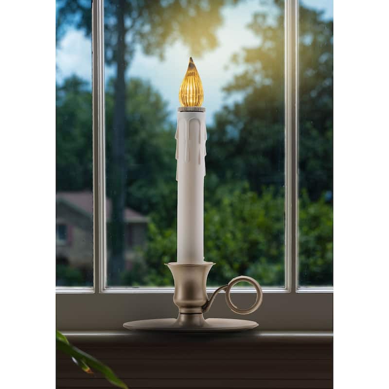 LED Lighted Window Candles with Sensor - 9" - White and Silver - Set of 4