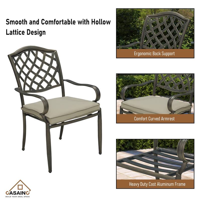 Cast Aluminum 5-Piece Outdoor Patio Dining Set with Ceramic Tile Top Table and Chairs
