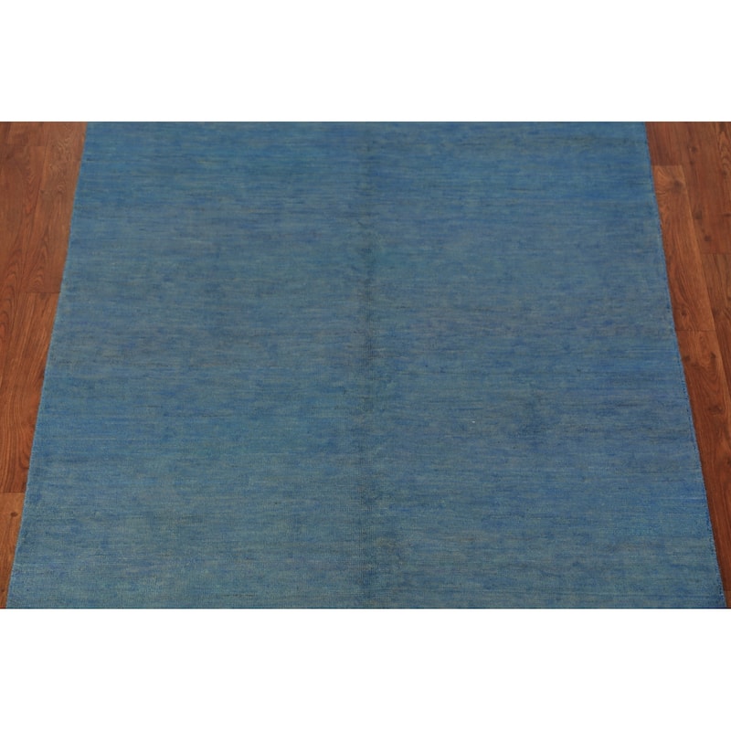 Blue Gabbeh Modern Rug Hand-Knotted Wool Carpet - 4'1" x 5'11"