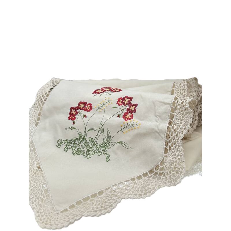 Embroidered Flowers with Beige-15X72-Table Runner-Beige