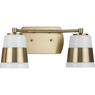 Haven Collection Two-Light Vintage Brass Opal Glass Luxe Industrial Bath Light - 16 in x 6.75 in x 7 in