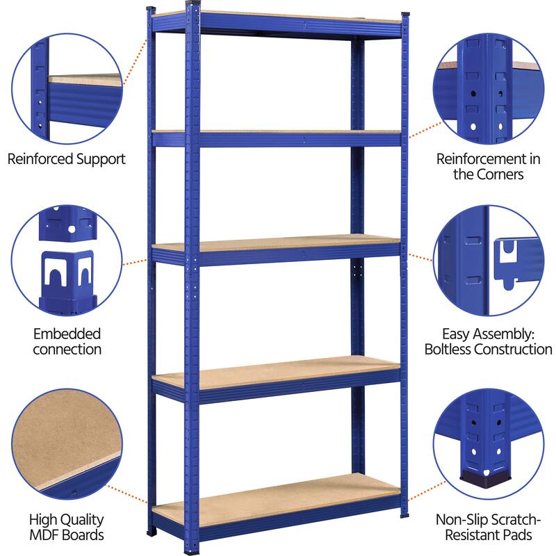 Yaheetech Adjustable 5-Tier Shelf Metal Storage Rack for Home/Office/Garage - 35.5″ L × 12″ W × 71″ H