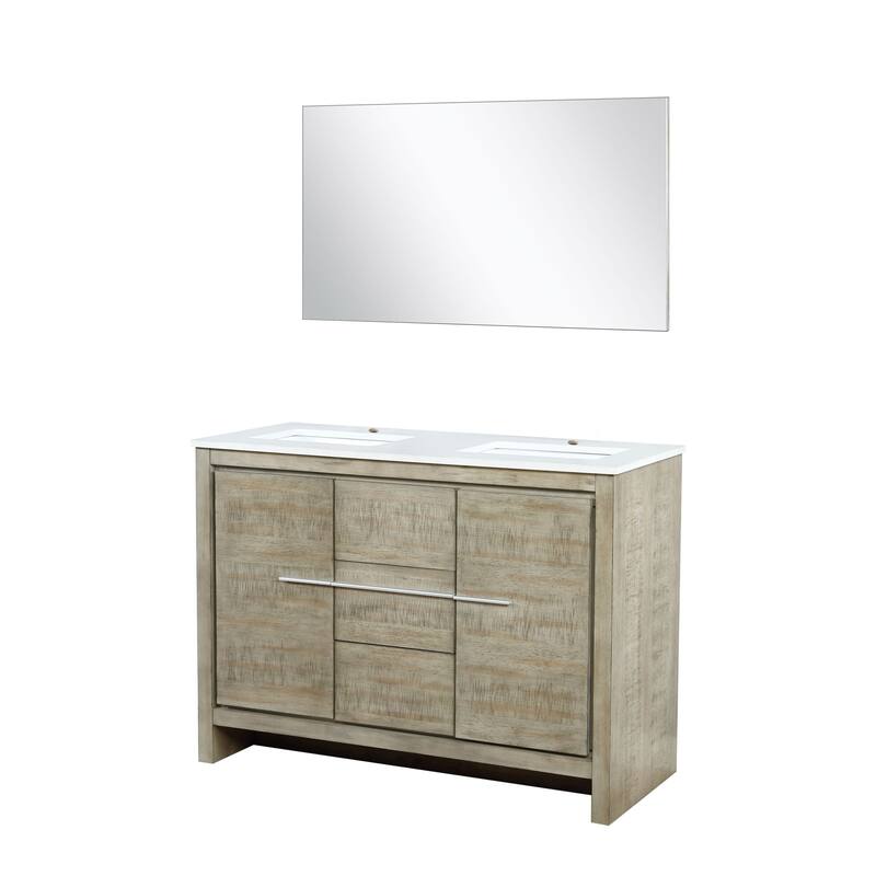 Lafarre 36 in W x 20 in D Rustic Acacia Bath Vanity, White Quartz Top and 28 in Mirror