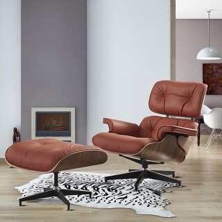 Mid-century Modern Leather Arm Chair and Ottoman Set