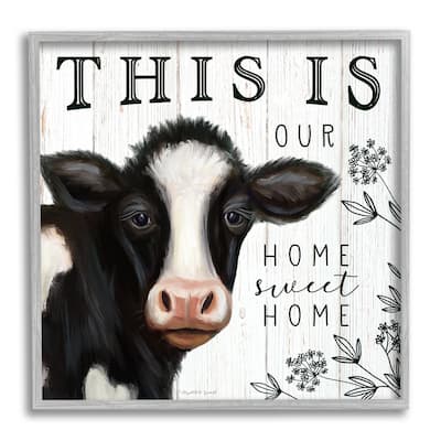 Stupell Our Home Sweet Home Phrase Dairy Farm Cow Framed Wall Art - Black