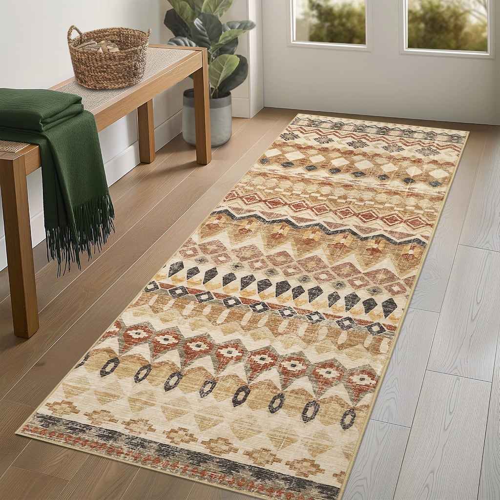 Garvee Boho Geo Low Pile Foldable Area Rug