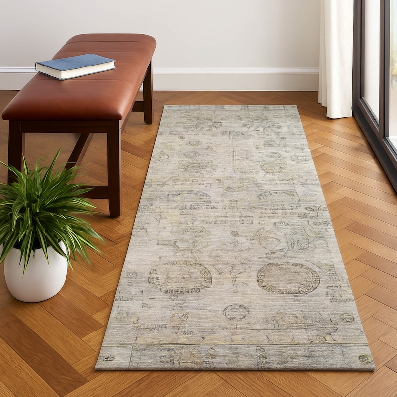 Premium Washable Super Soft Vintage Traditional Mayfield Rug - Linen - 2'3" x 7'6"