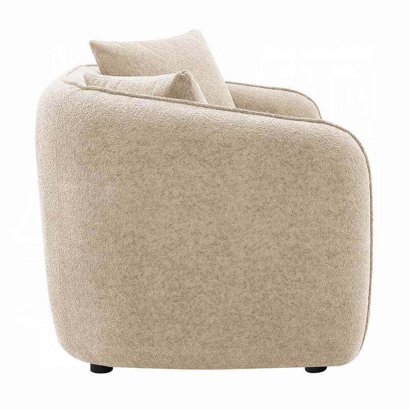 Keina Loveseat, 2 Accent Pillows, Rounded Back, Beige Chenille 57 Inch