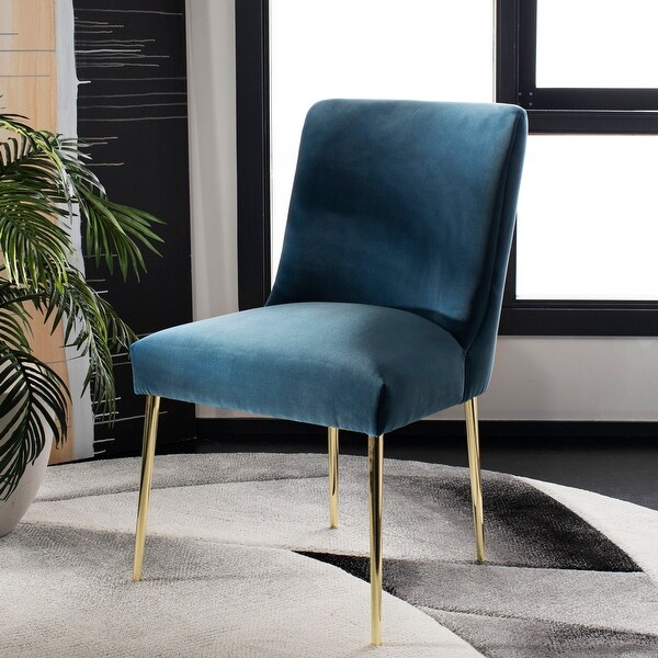 Safavieh Couture Nolita Velvet Accent Chair - Aegean Blue / Brass - 28"x23"x35.3"