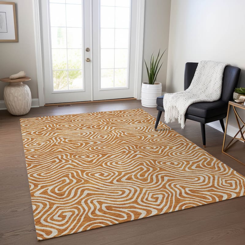 Machine Washable Indoor/ Outdoor Modern Trance Chantille Rug - Paprika - 8' x 10'
