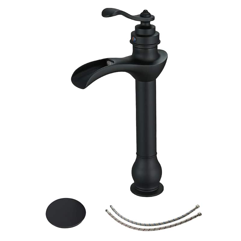 Waterfall Single Hole Single-Handle Vessel Bathroom Faucet With Pop-up Drain Assembly