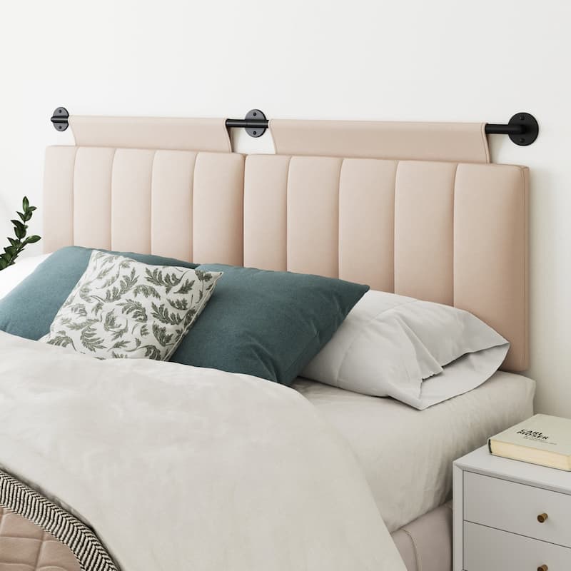 Nathan James Remi Wall Mount Tufted Headboard with Adjustable Straps and Black Metal Rail