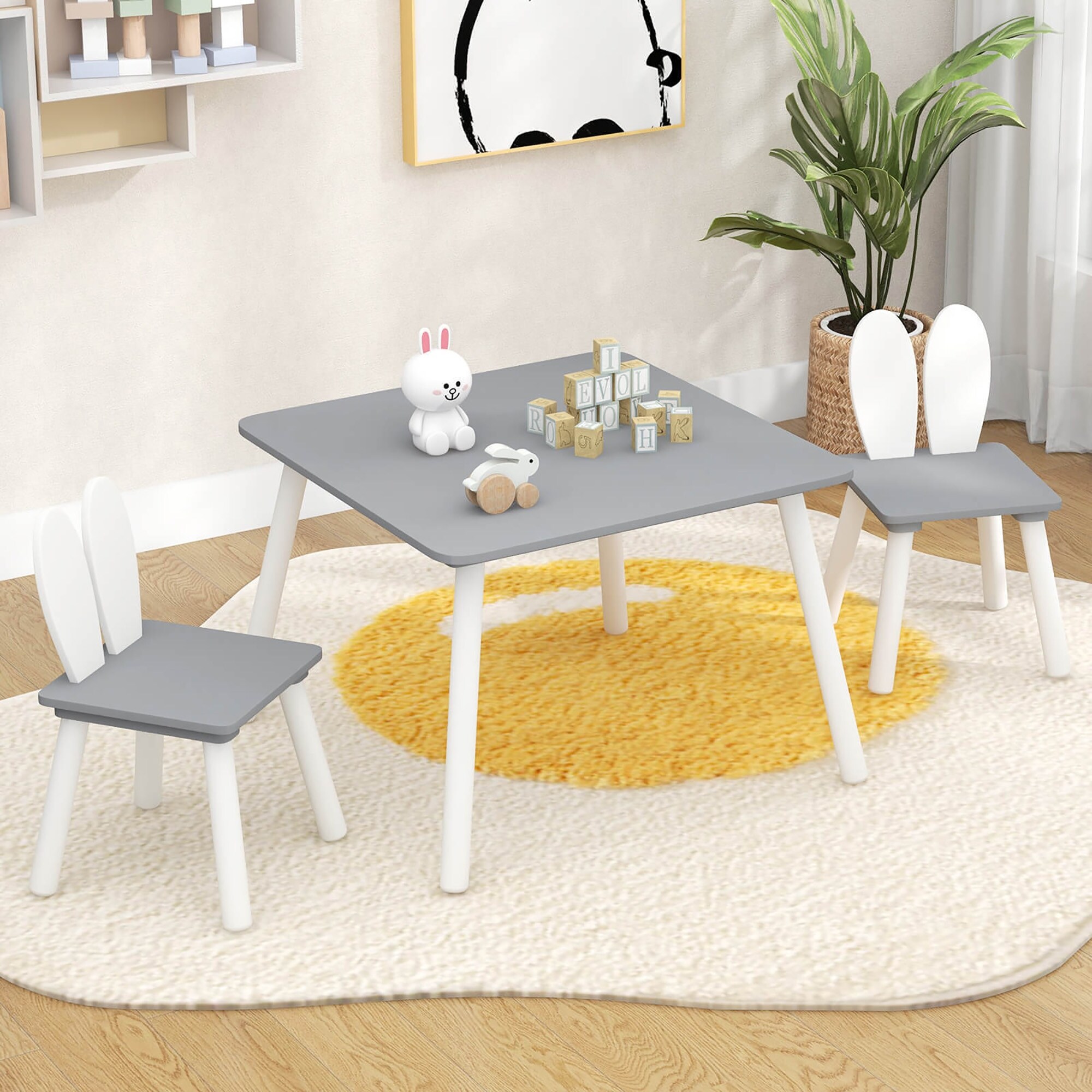 レビュー高評価アイテム特集｜ファッション通販 Gymax 3 Pieces Kids Table & Chairs Set Children Wooden 食器棚・キッチンカウンター