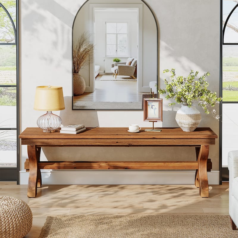 Narrow Solid Wood Entryway Bench, 55-Inch Farmhouse Indoor Bench