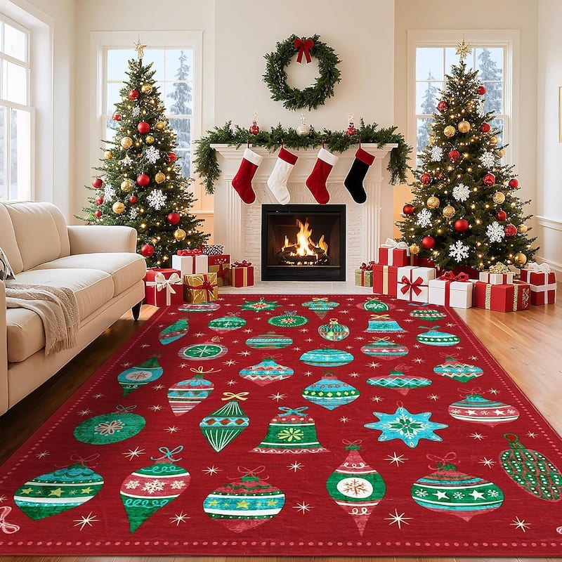 Christmas Winter Snowflake Washable Area Rug for Living Room, Bedroom, Red - 4*6ft