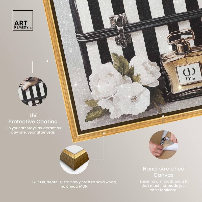 Frenchie Luggage Flowers Canvas by Art Remedy
