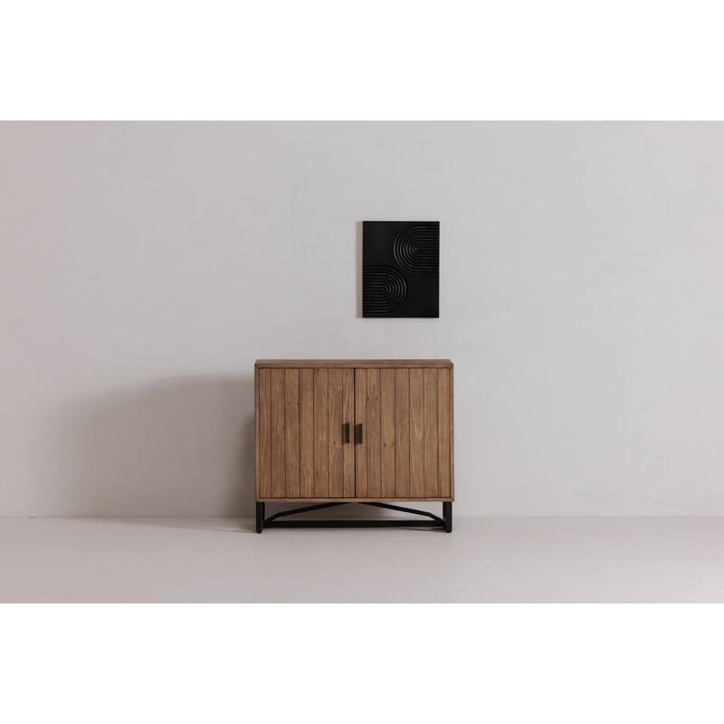 2-Door Cabinet Natural Reclaimed Wood - Adjustable Shelf Storage with Metal Base for Rustic Modern Décor