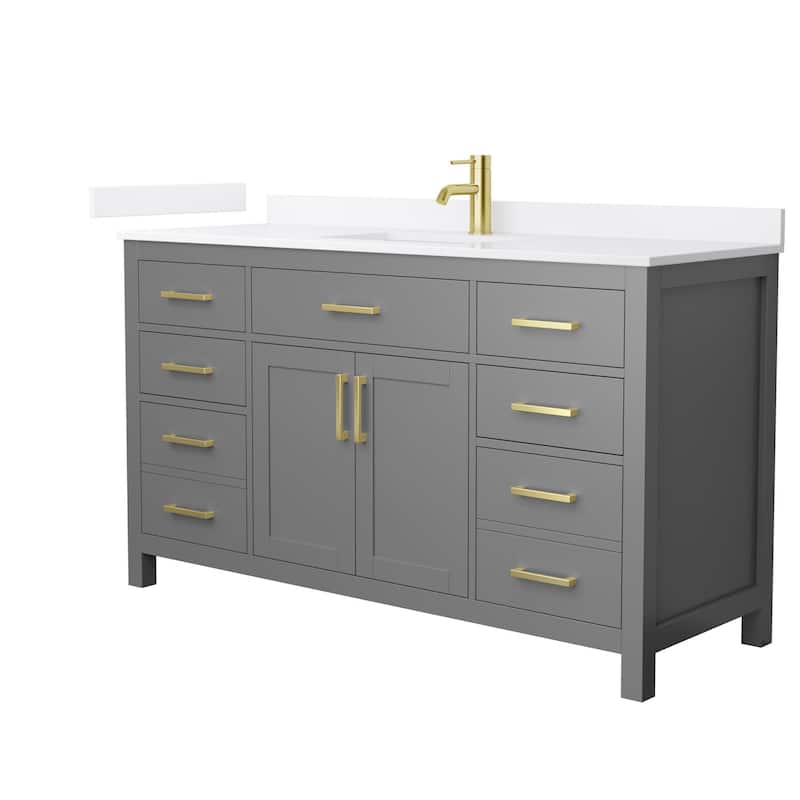 Wyndham Collection WCG2424-60S-QTZ-UNSMXX Beckett 60" Free Standing - Dark Gray / White Quartz Top / Brushed Gold