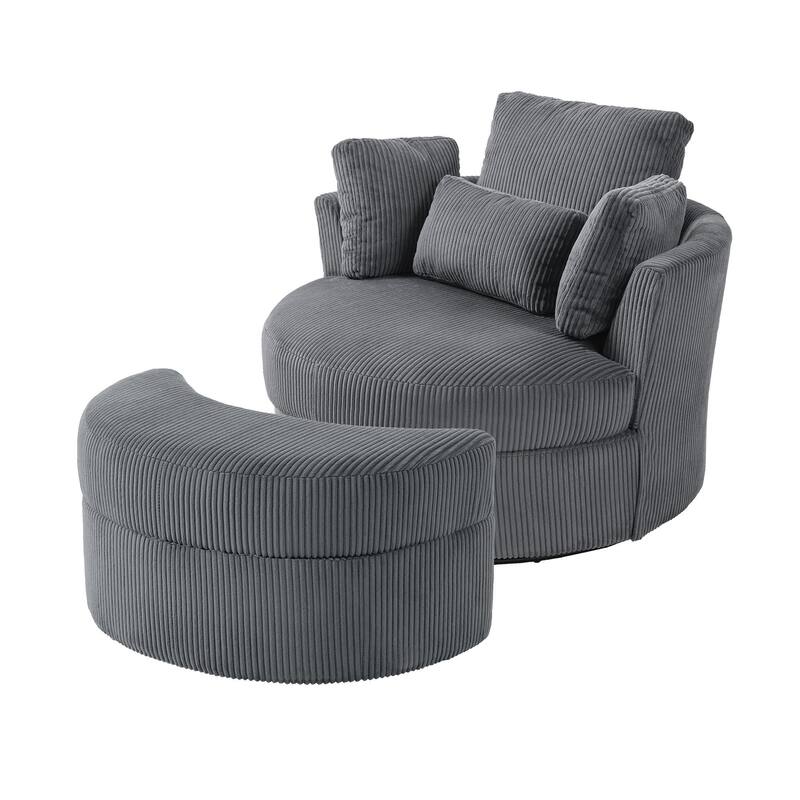 Modern Corduroy Swivel Chair with Ottoman