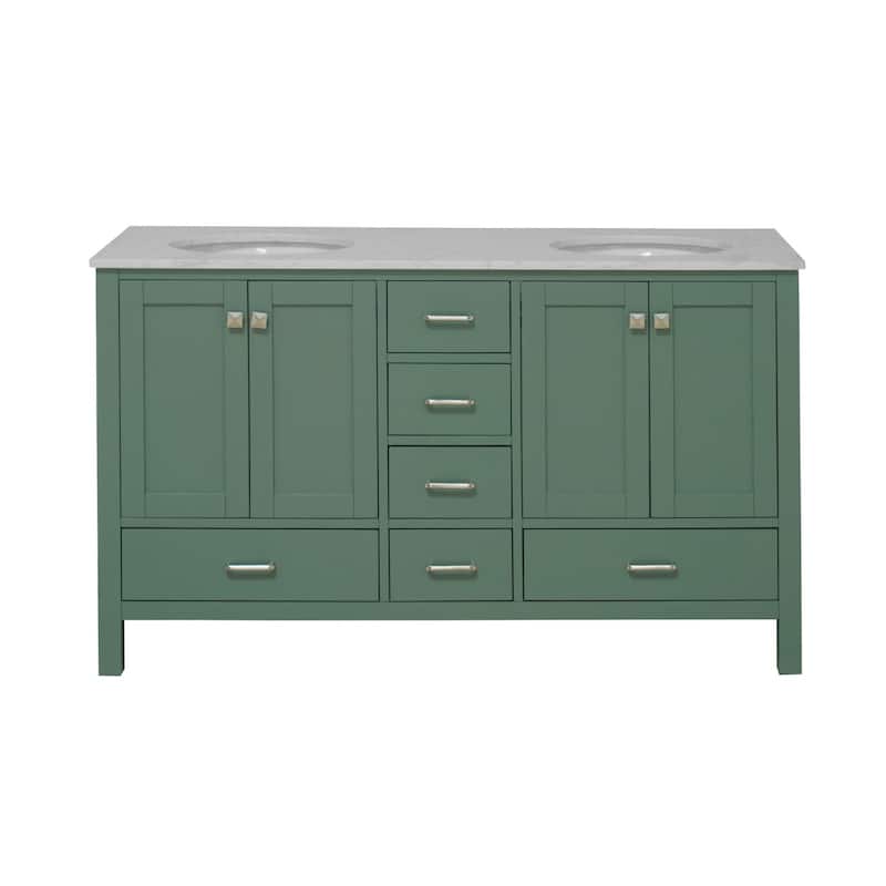 KitchenBathCollection Horizon 60" Double Bathroom Vanity with Engineered Carrara Top
