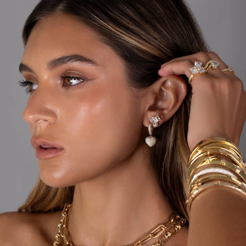 SHYMI Pave Heart Dangling Earrings