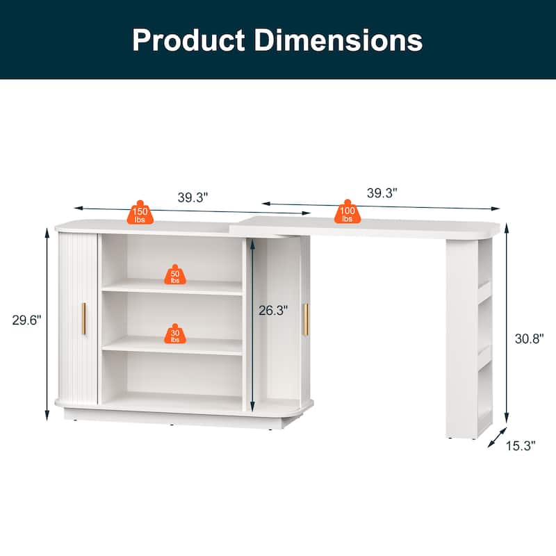 Extendable L-Shaped Vanity Table with Roller Shutter