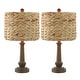 preview thumbnail 2 of 8, Reese 21.25" Rustic Farmhouse Handwoven Rattan/Resin LED Table Lamp, Brown Wood Finish (Set of 2) by JONATHAN Y