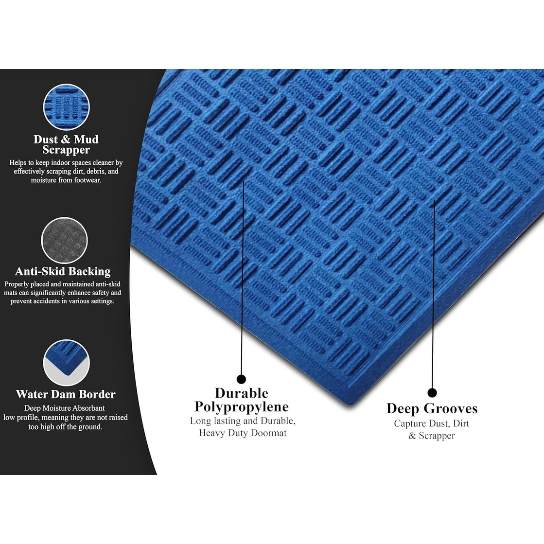A1HC Durable and Versatile Polypropylene Rubber Door Mat All Weather Inside  Outside Door Mat, Entrance Doormat, 16 X 24, Stripe 