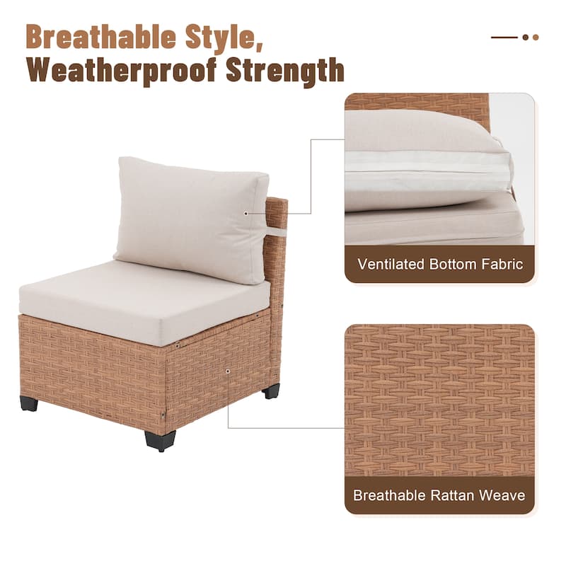 Outdoor Conversation Set L-Shaped Sectional Sofa 6-Piece with Cushions and Coffee Table PE Wicker Rattan Weather-Resistant