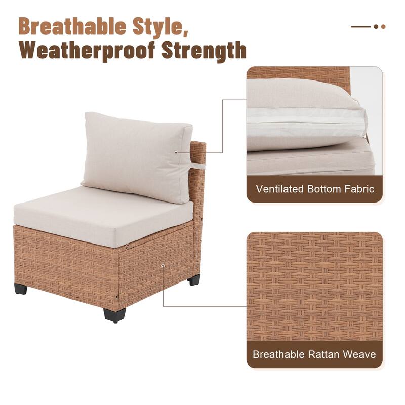 Outdoor L-Shaped Conversation Set Sectional Sofa 10-Piece Swivel Chair with Cushions Coffee Table PE Wicker Rattan