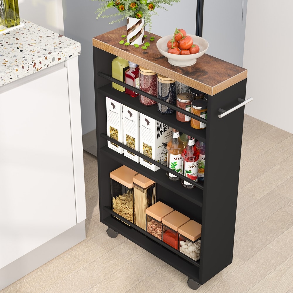 Slim Storage Cart, Rolling Narrow Kitchen Cart on Wheels