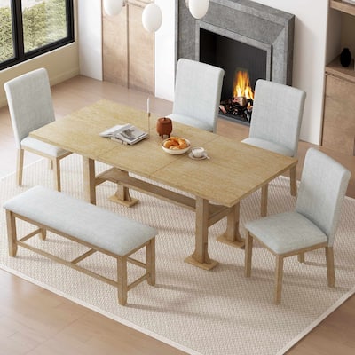 Farmhouse 6 PCS Extending Dining Table Set for 6 with Shelf Base