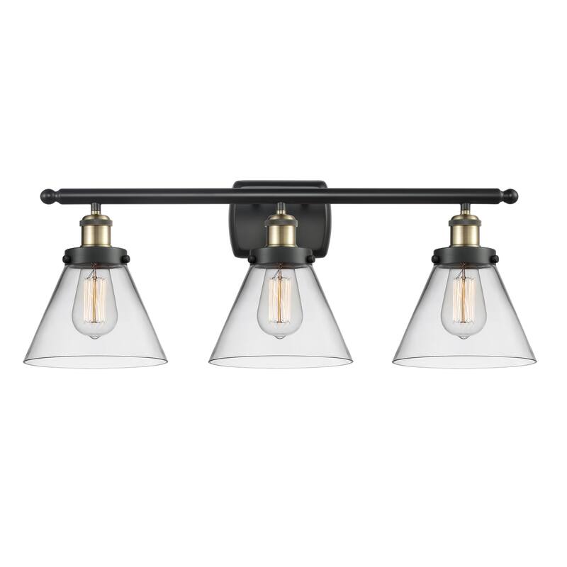Innovations Lighting 916-3W-13-28 Cone Vanity Cone 3 Light 28" Wide - Black Antique Brass / Clear