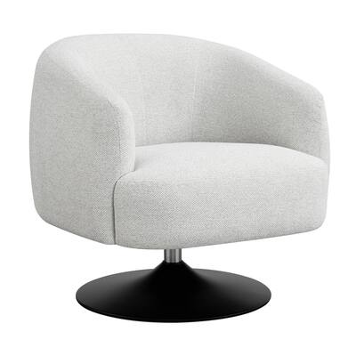 32 Inch Barrel Foam Accent Chair, Swivel Pedestal Base, Beige Boucle Fabric