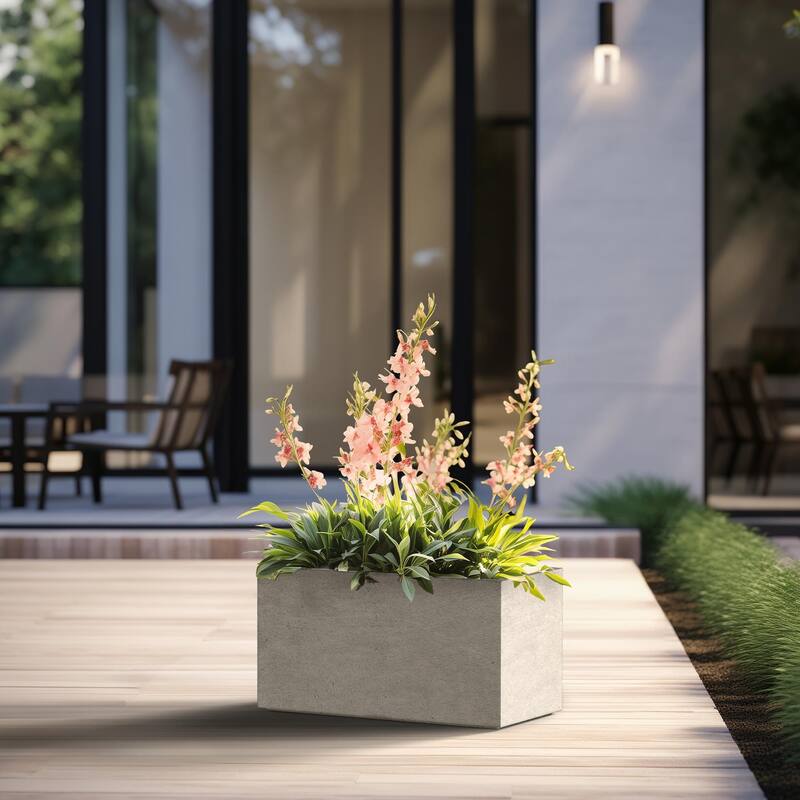 Tall Concrete Rectangle Plant Boxes / Large Indoor and Outdoor Flower Planters - 12.5 Inch High - Light Gray