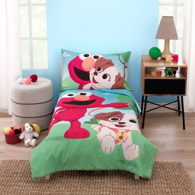 Sesame Street Furry Friends Elmo and Puppy 4 Piece Toddler Bed Set