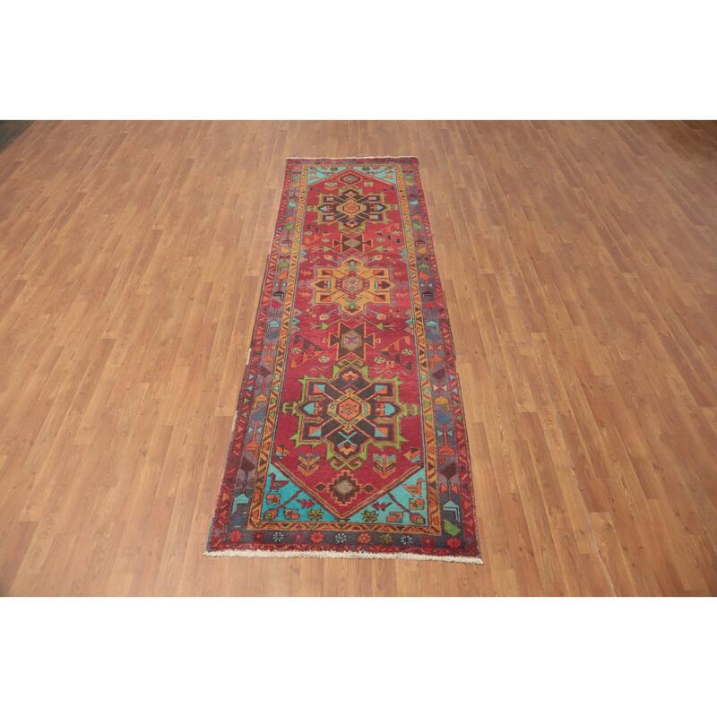 Hand Knotted Oriental 100% Wool Carpet Traditional Geometric Red Ardebil Runner Rug - 10' 2'' X 3' 3''