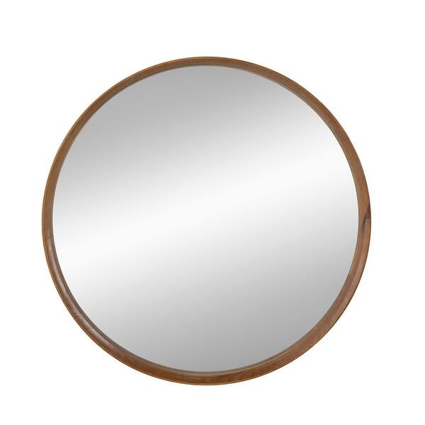 slide 2 of 5, Roe 40 Inch Round Accent Mirror, Brown Pine Wood Frame, Wall Hung Brown