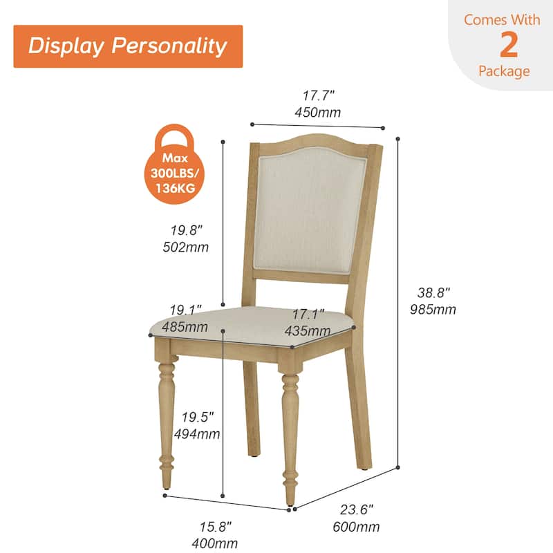 Dining Chair with Upholstered Back, Farmhouse Wood Kitchen Chairs, Oak