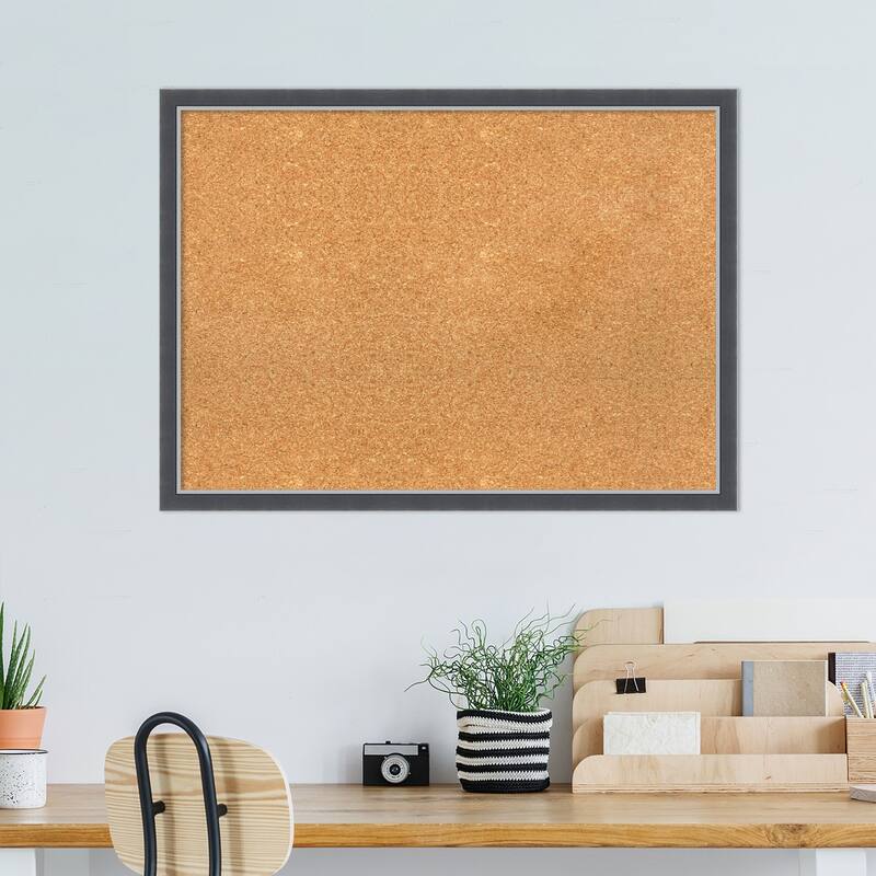 Eva Black Silver Thin Framed Natural Corkboard Bulletin Board