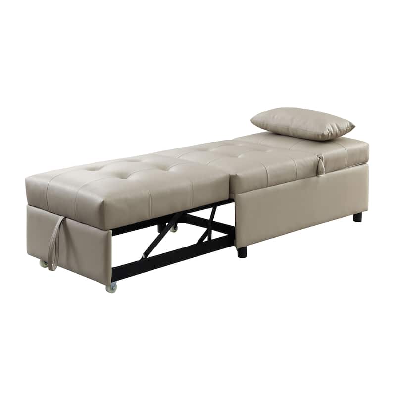 Home Adjustable Hidalgo Pull-out Sleeper PU Leather Sofa Bed- Beige