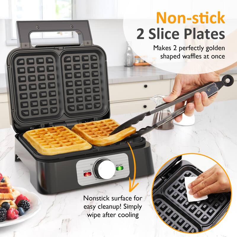 2-Slice Waffle Maker with Adjustable Temperature Control