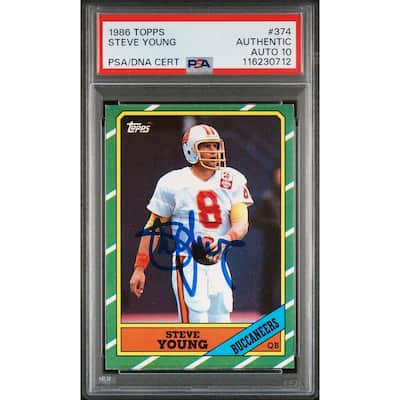 Steve Young 1986 Topps Signed Football Rookie Card #374 Auto Graded PSA 10 Cert # 1162307012 - 8' x 11'
