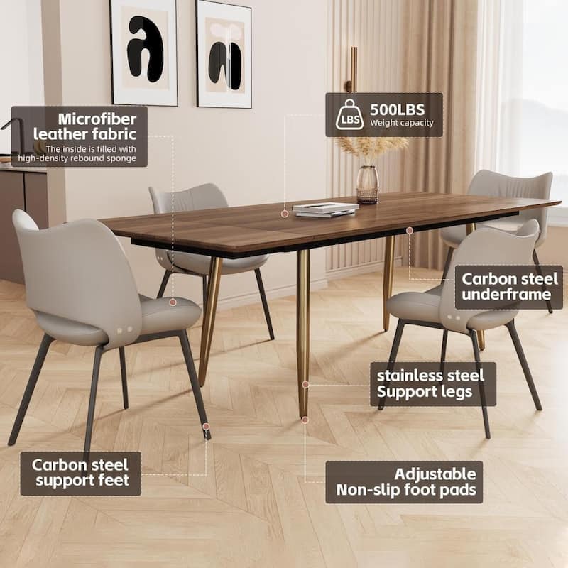 Modern Expandable Walnut Dining Table Adjustable from 62.9" to 94.4", Seats 8 to 10, with Sleek Stainless Steel Support Legs